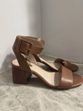 Louise et Cie Brown Leather Block Heel Sandals with Ankle Buckle